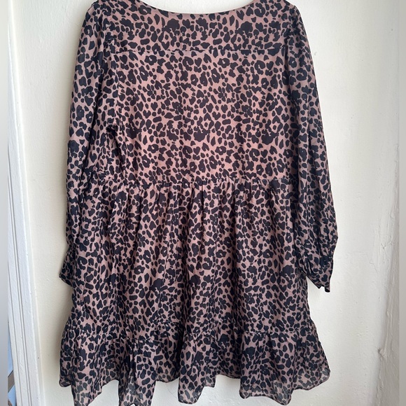 Lulus Baby Doll Dress Brown Black Leopard Print Pull On Dress - Picture 2 of 3